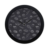sushi pattern black background Elegant Black Wall Clock