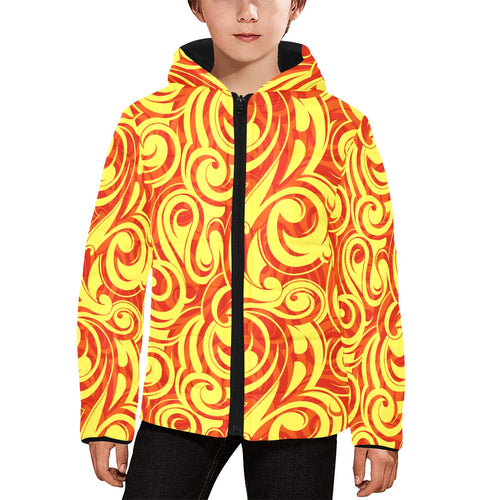 Fire flame design pattern Kids' Boys' Girls' Padded Hooded Jacket