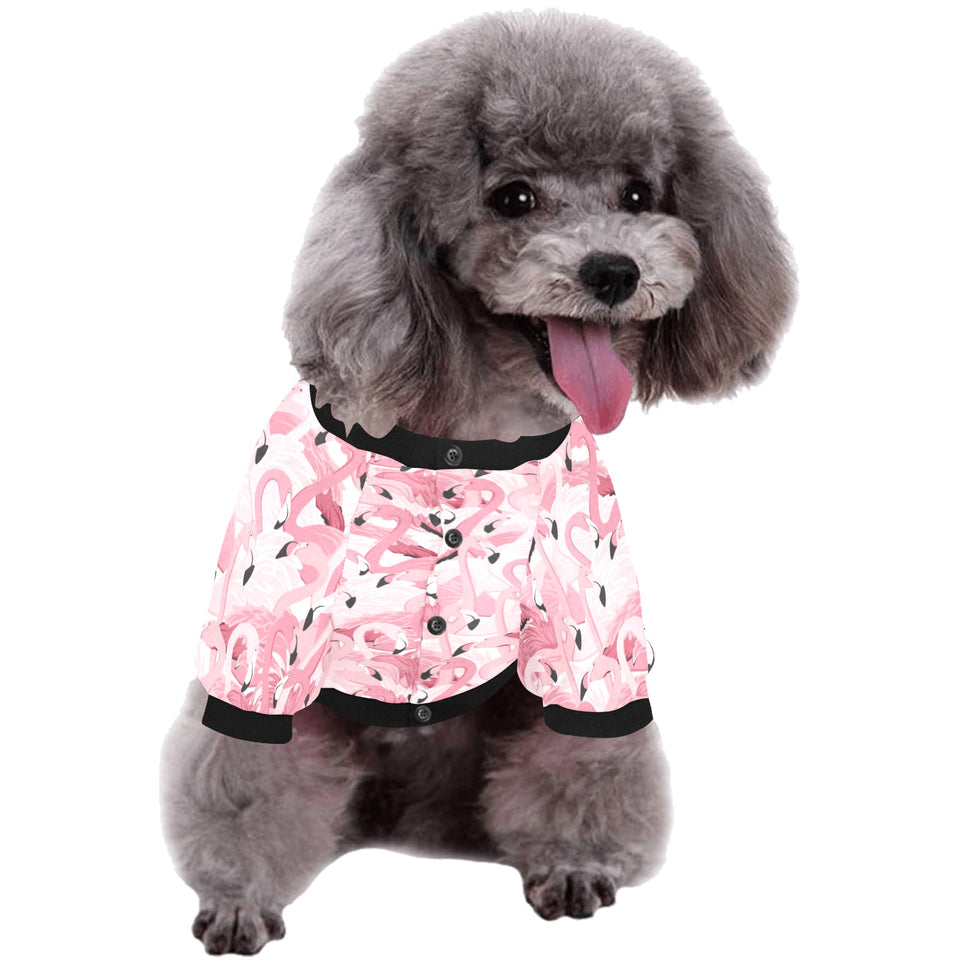 Pink flamingos pattern background All Over Print Pet Dog Round Neck Fuzzy Shirt