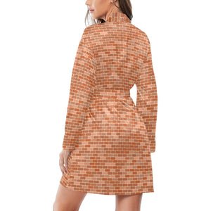 Brick Printed Pattern Print Design 02 Women's Long Sleeve Belted Night Robe