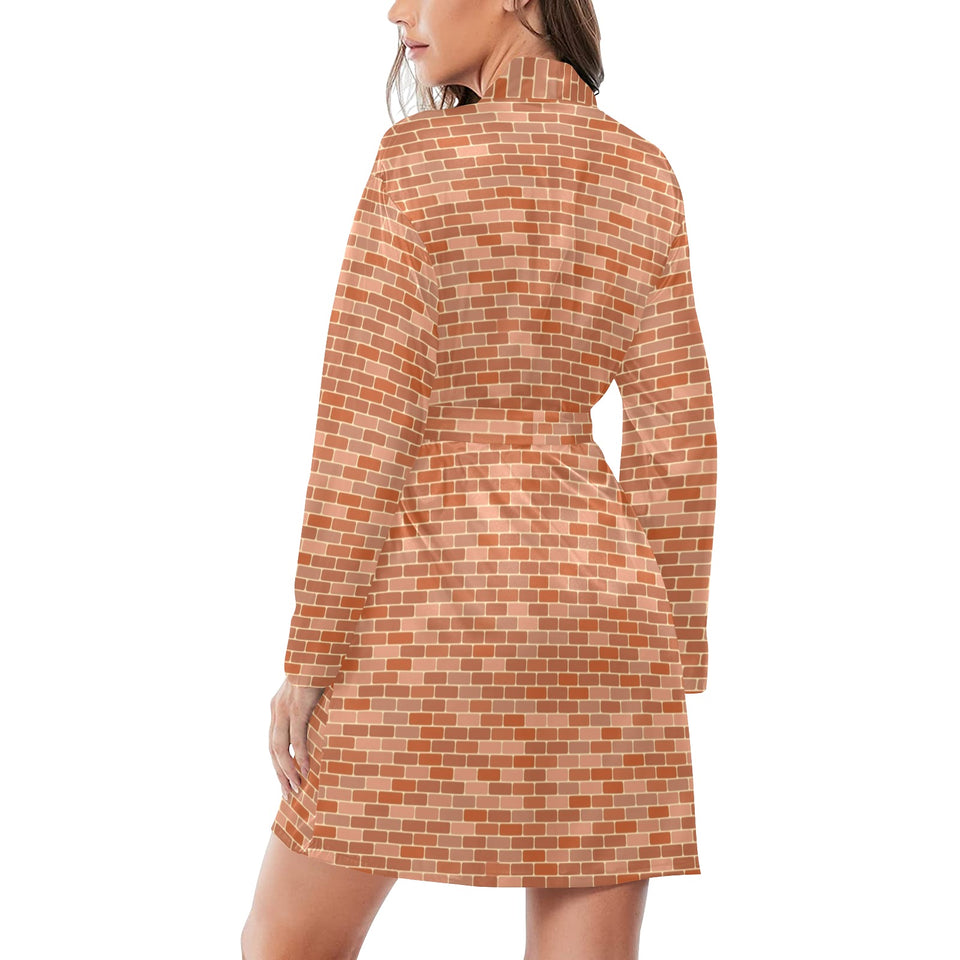 Brick Printed Pattern Print Design 02 Women's Long Sleeve Belted Night Robe