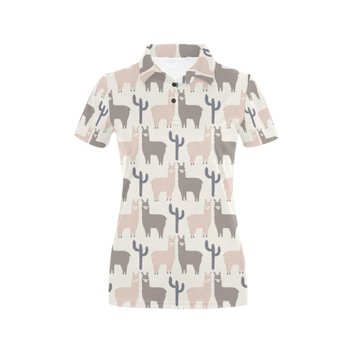 Llama Alpaca pattern Women's All Over Print Polo Shirt