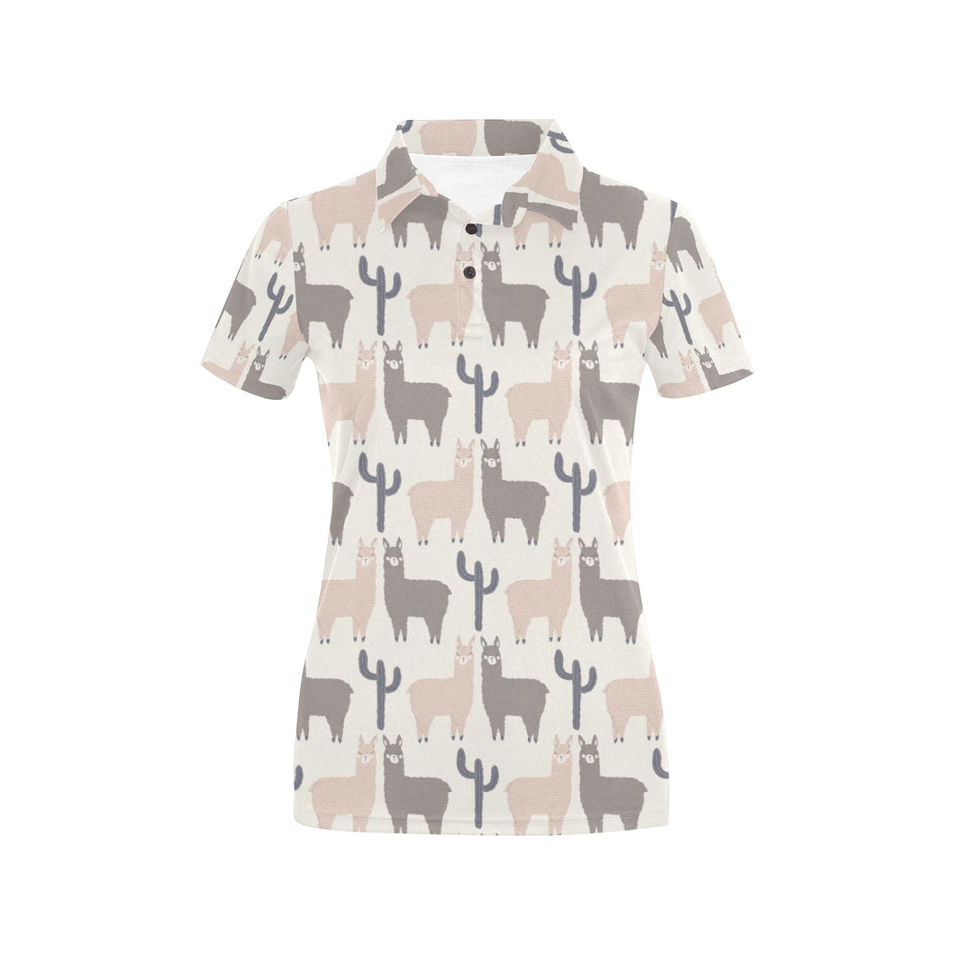 Llama Alpaca pattern Women's All Over Print Polo Shirt