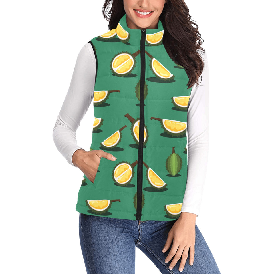 Durian pattern green background Women's Padded Vest