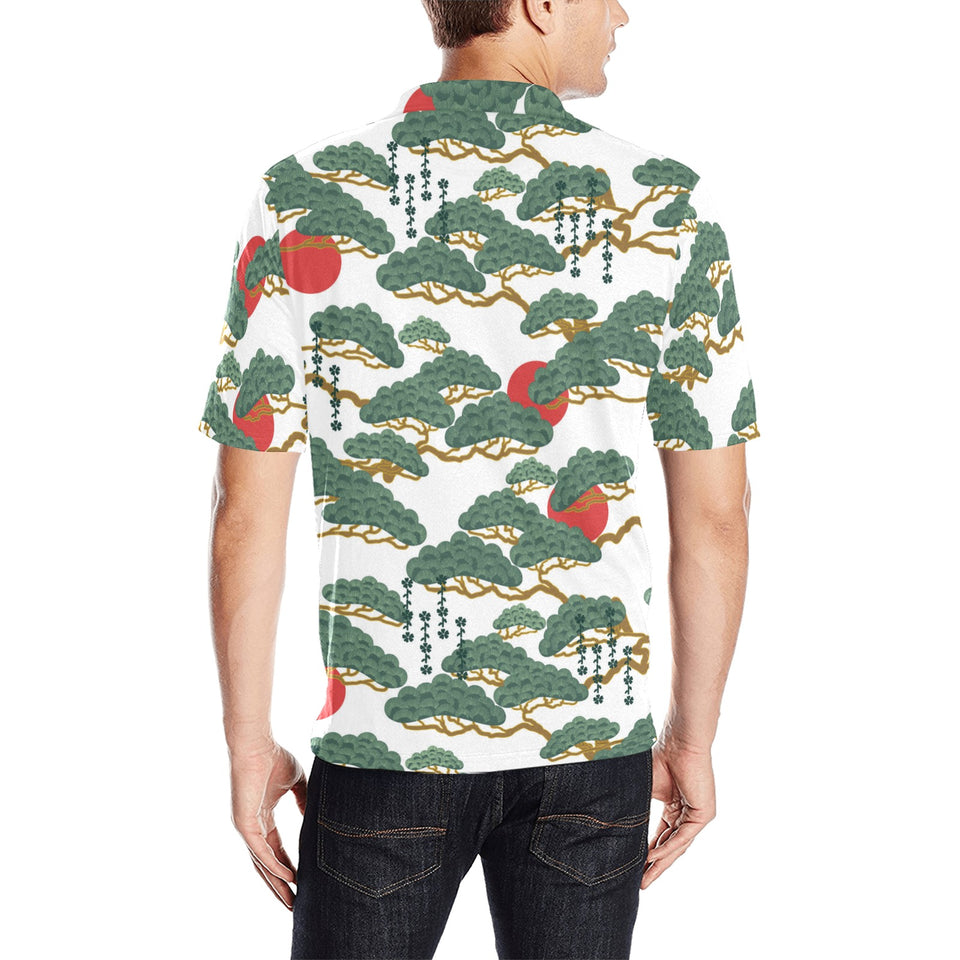 Bonsai red sun japanese pattern Men's All Over Print Polo Shirt