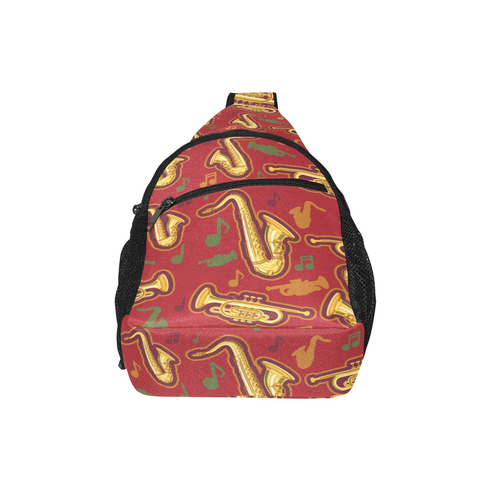 Saxophone cornet pattern red background All Over Print Chest Bag