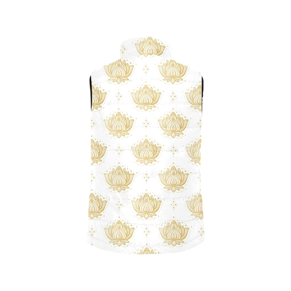 Gold Ornamental lotue waterlily symbol pattern Men's Padded Vest