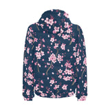 Pink sakura cherry blossom blue background Men's Padded Hooded Jacket