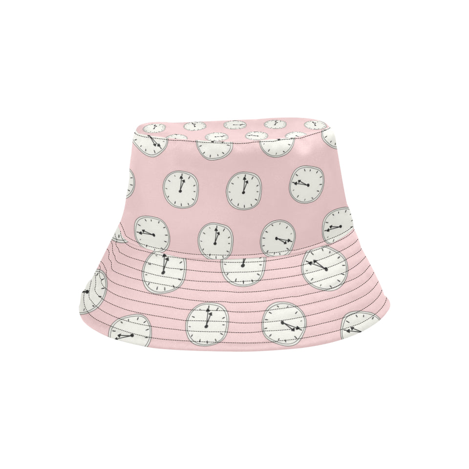 Clock pattern pink blackground Unisex Bucket Hat