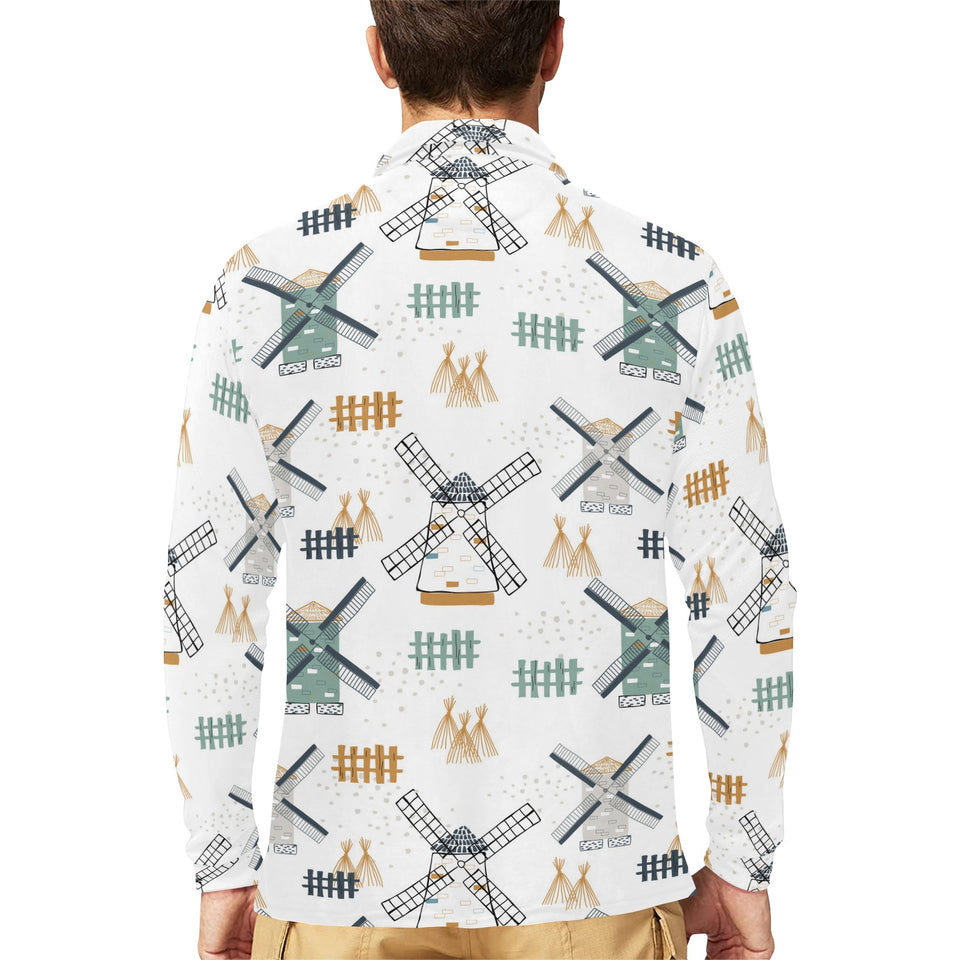 windmill pattern Men's Long Sleeve Polo Shirt