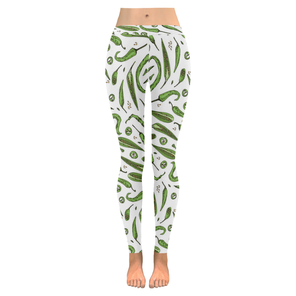 Hand drawn sketch style green Chili peppers patter Women's Legging Fulfilled In US