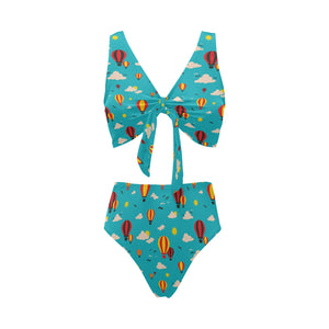 Hot Air Balloon Sky Pattern Chest Bowknot High Waisted Bikini Swimsuit