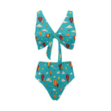 Hot Air Balloon Sky Pattern Chest Bowknot High Waisted Bikini Swimsuit