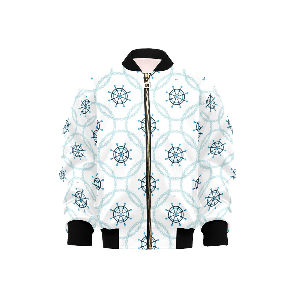 nautical steering wheel chain Kids' Boys' Girls' Bomber Jacket