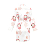 Daruma japanese wooden doll cherry blossom flower Women's Long Sleeve Belted Night Robe