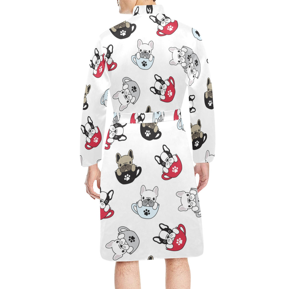 French bulldog cup paw pattern Men's Long Sleeve Belted Night Robe
