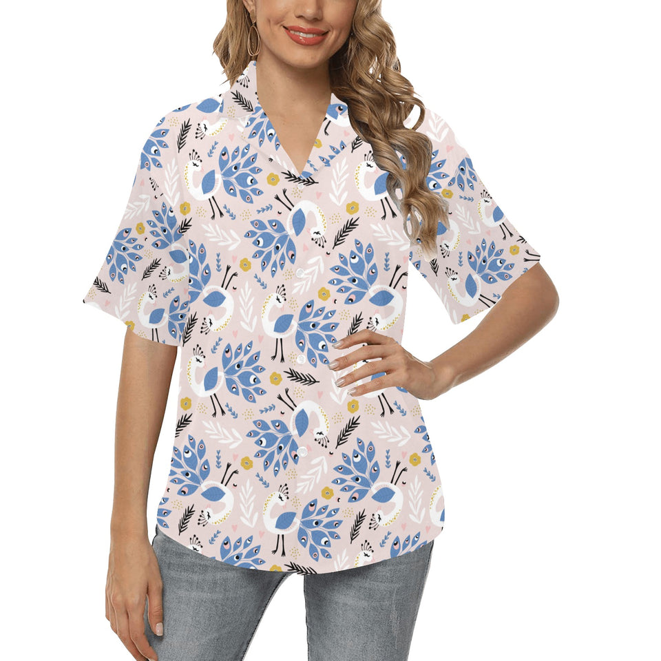 Cute peacock pattern Women's All Over Print Hawaiian Shirt