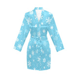 Snowflake pattern blue background Women's Long Sleeve Belted Night Robe