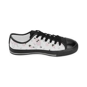 Poodle dog rose cake pattern Kids' Boys' Girls' Low Top Canvas Shoes Black