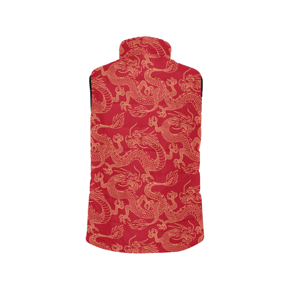 Gold dragons red background Women's Padded Vest