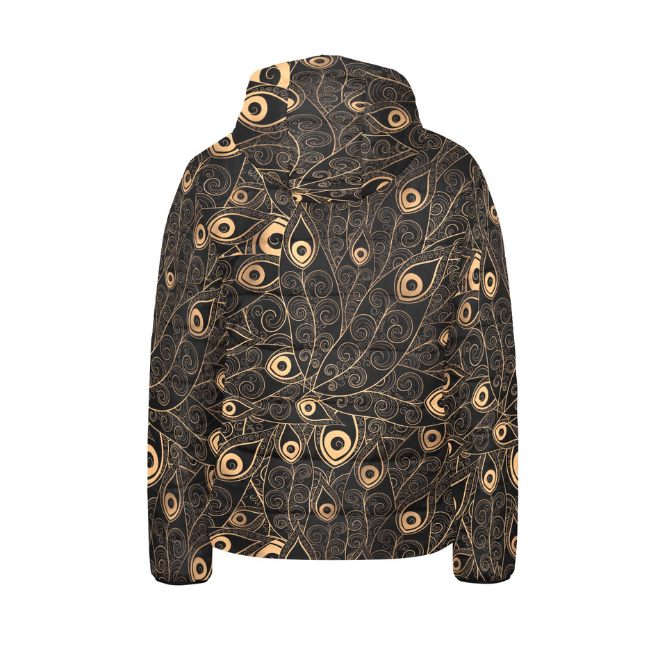 Gold peacock feather pattern Kids' Boys' Girls' Padded Hooded Jacket