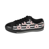 Donuts pink icing striped pattern Men's Low Top Canvas Shoes Black