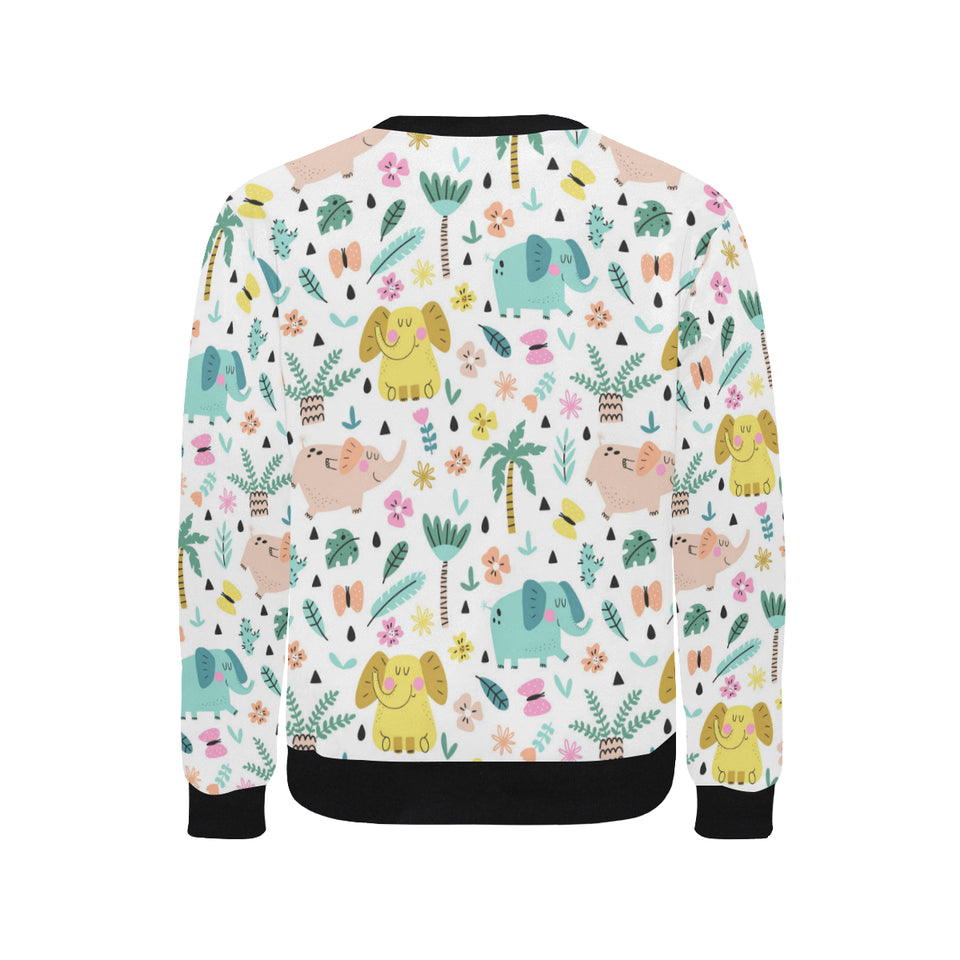 Cute elephants palm tree flower butterfly pattern Men's Crew Neck Sweatshirt