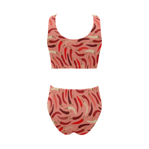 Beautiful Chili peppers pattern Chest Bowknot High Waisted Bikini Swimsuit