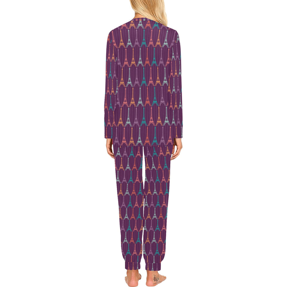 Eiffel Tower Pattern Print Design 05 Women's All Over Print Pajama Set