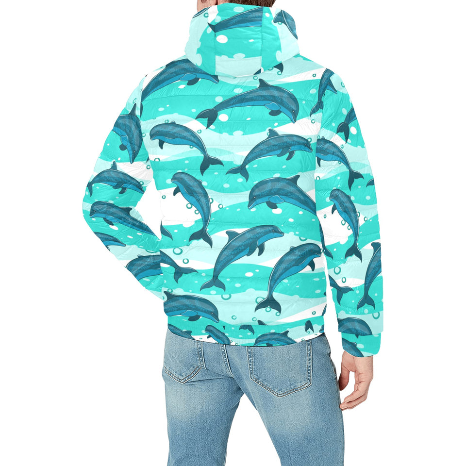 Dolphin sea pattern Men's Padded Hooded Jacket