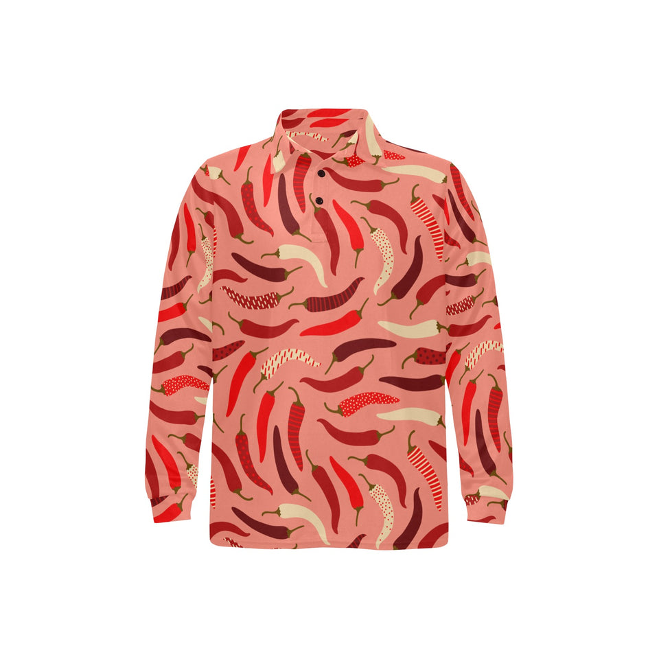 Beautiful Chili peppers pattern Men's Long Sleeve Polo Shirt