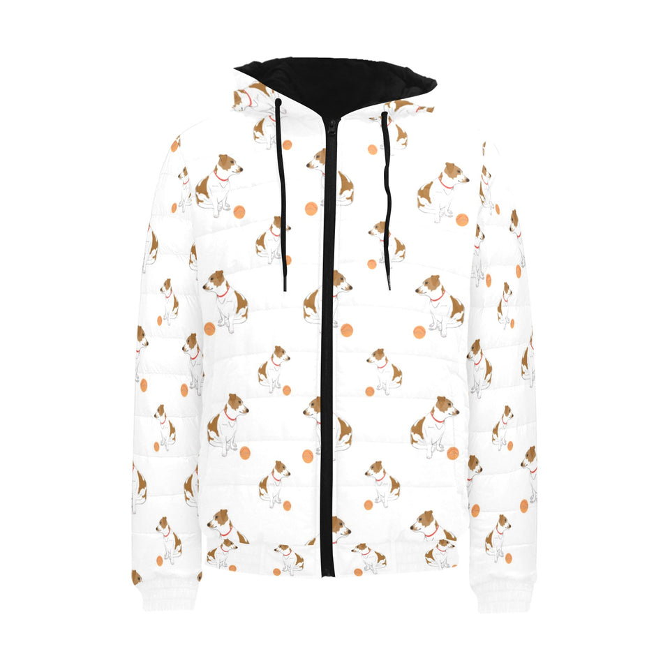 Jack Russel Pattern Print Design 05 Men's Padded Hooded Jacket