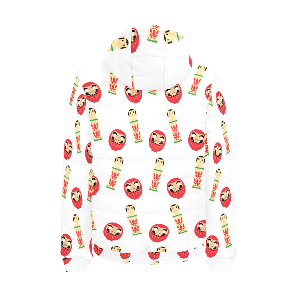 Daruma japanese wooden doll Men's Padded Hooded Jacket