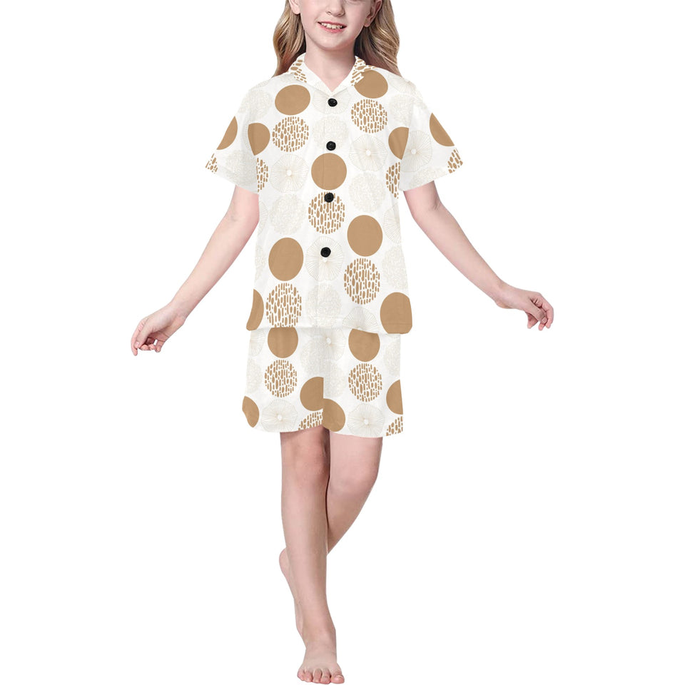 Gold Texture mushroom pattern Kids' Boys' Girls' V-Neck Short Pajama Set