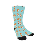 Fox pattern blue b ackground Crew Socks