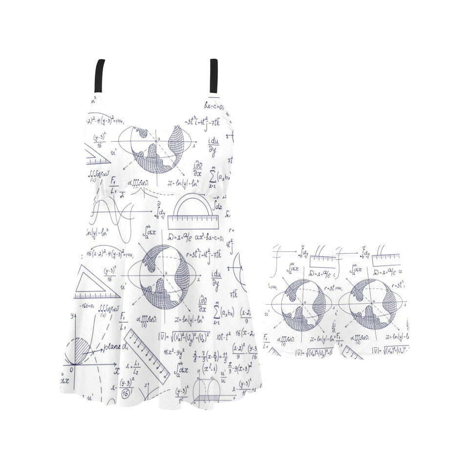 Math Pattern Print Design 03 Chest Sexy Pleated Two Piece Swim Dress