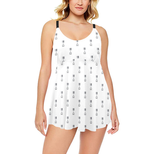Engine Piston Background Pattern Print Design 01 Chest Sexy Pleated Two Piece Swim Dress