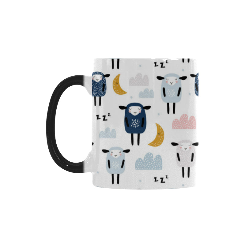 Cute sleeping sheep moon cloud pattern Morphing Mug Heat Changing Mug