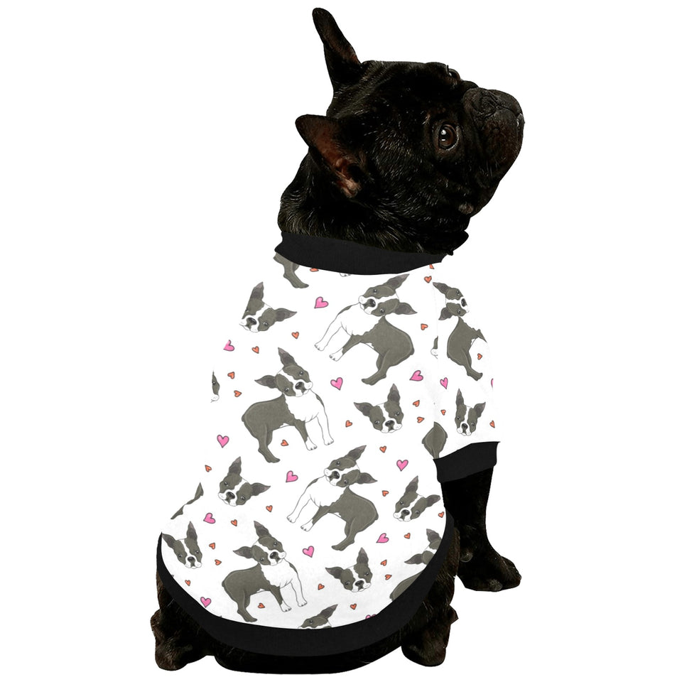 Boston terrier dog hearts vector pattern All Over Print Pet Dog Round Neck Fuzzy Shirt