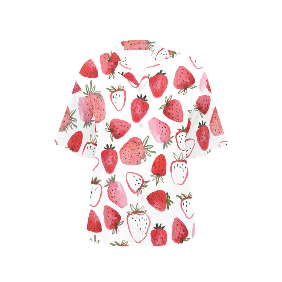 watercolor hand drawn beautiful strawberry pattern Women's All Over Print Hawaiian Shirt
