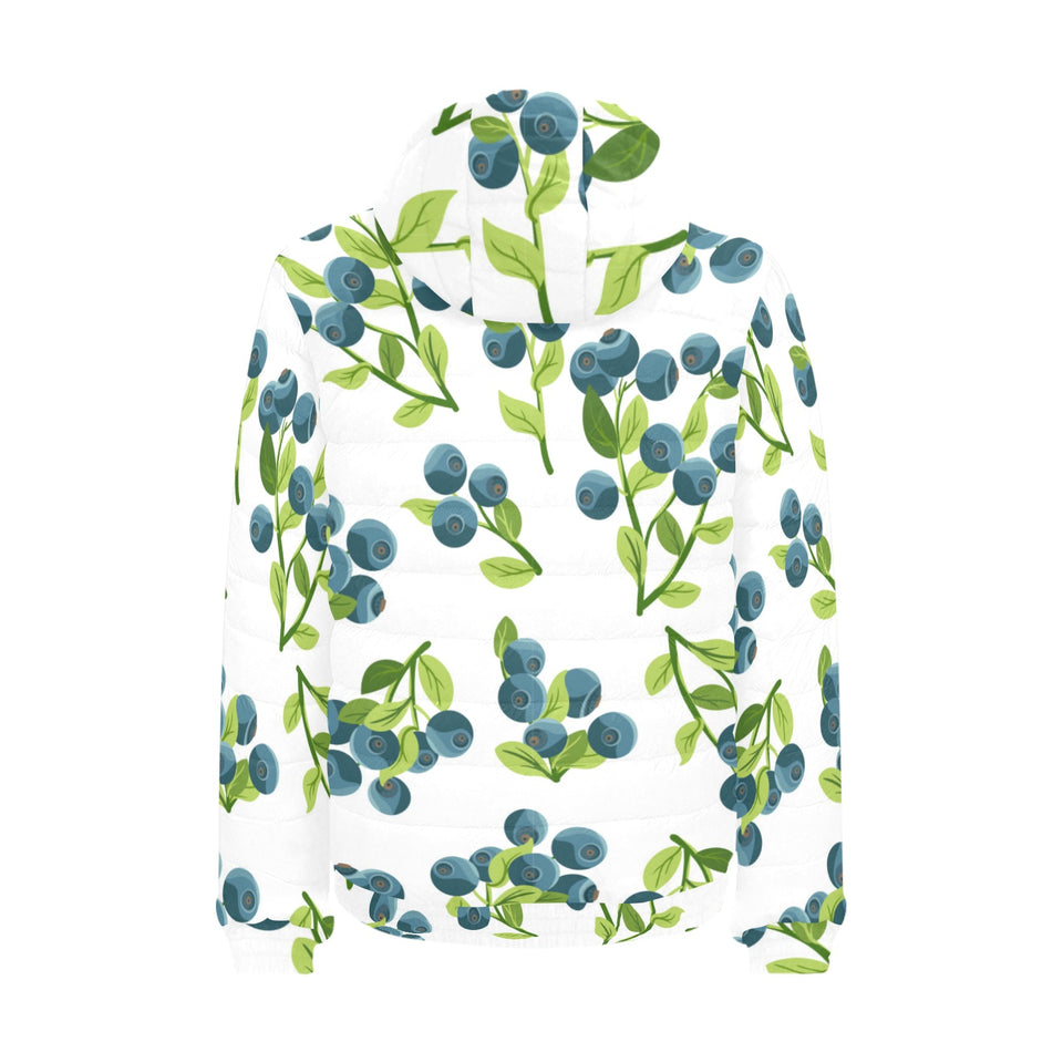 blueberry white background Men's Padded Hooded Jacket