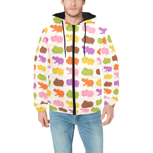 Hippopotamus Pattern Print Design 01 Men's Padded Hooded Jacket