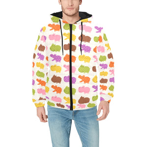 Hippopotamus Pattern Print Design 01 Men's Padded Hooded Jacket