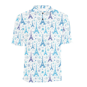 Blue Eiffel Tower Theme Pattern Print Design 01 Men's All Over Print Polo Shirt