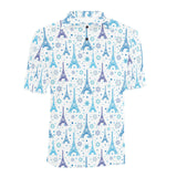 Blue Eiffel Tower Theme Pattern Print Design 01 Men's All Over Print Polo Shirt