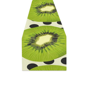 kiwi black dot background Table Runner