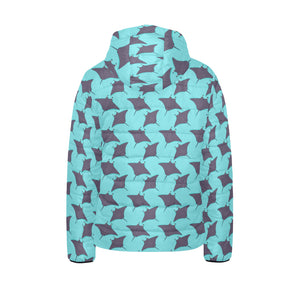 Stingray Pattern Print Design 02 Kids' Boys' Girls' Padded Hooded Jacket