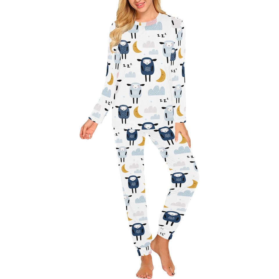 Cute sleeping sheep moon cloud pattern Women's All Over Print Pajama Set