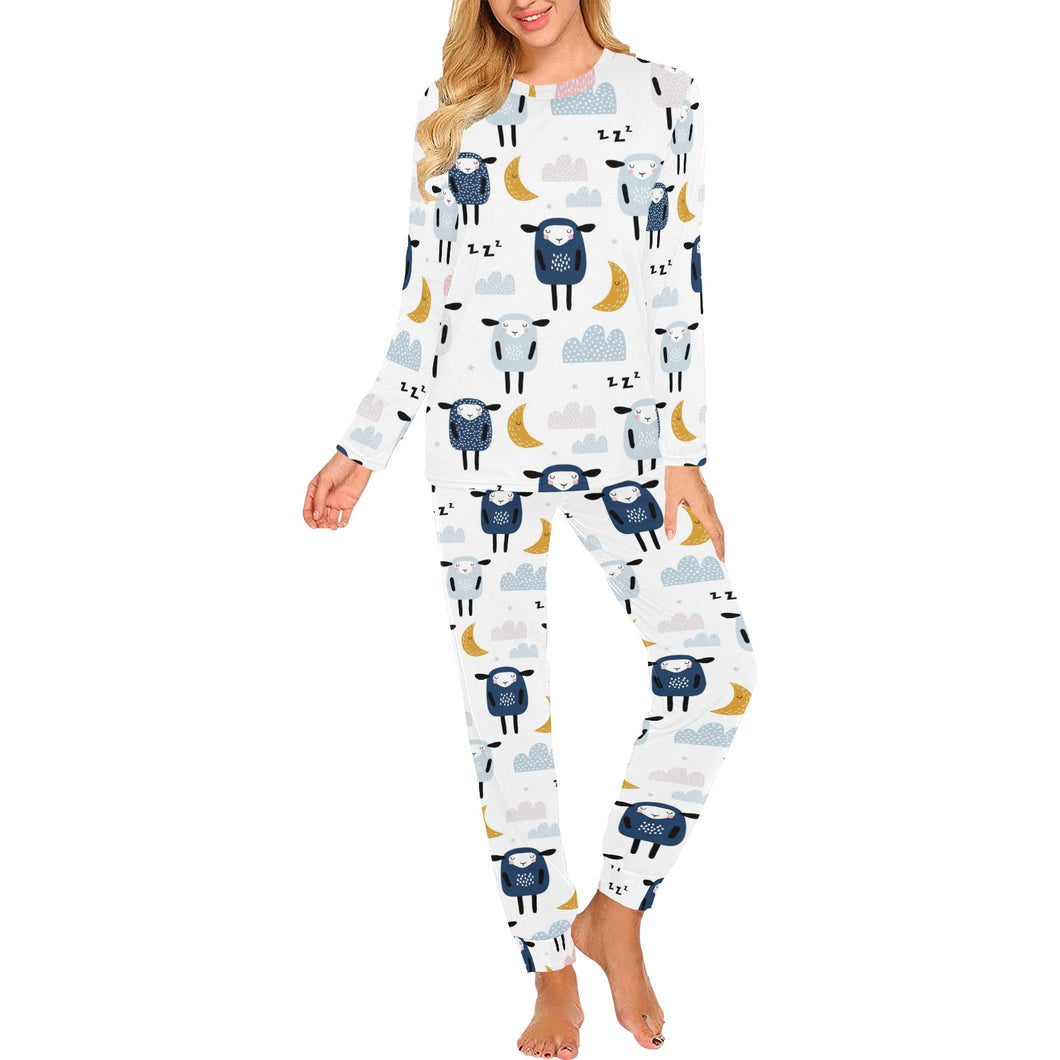 Cute sleeping sheep moon cloud pattern Women's All Over Print Pajama Set