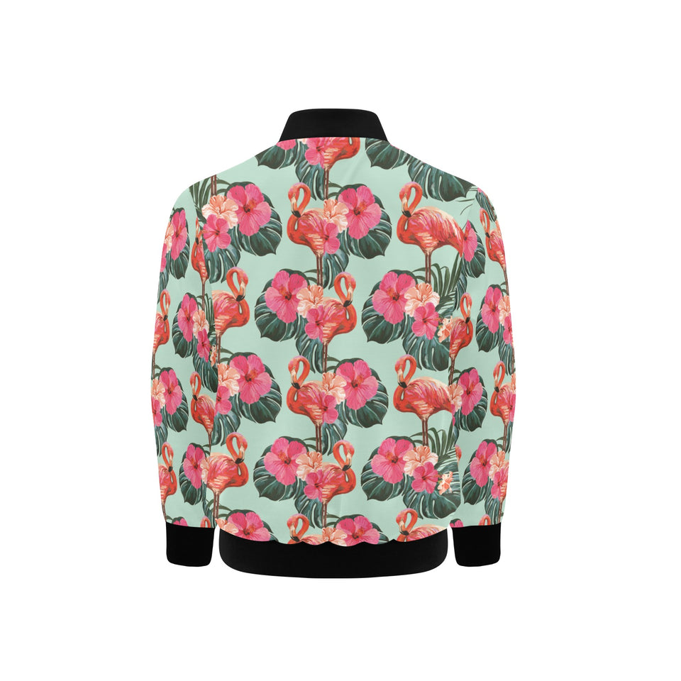 Beautiful flamingo tropical palm leaves hibiscus p Kids' Boys' Girls' Bomber Jacket